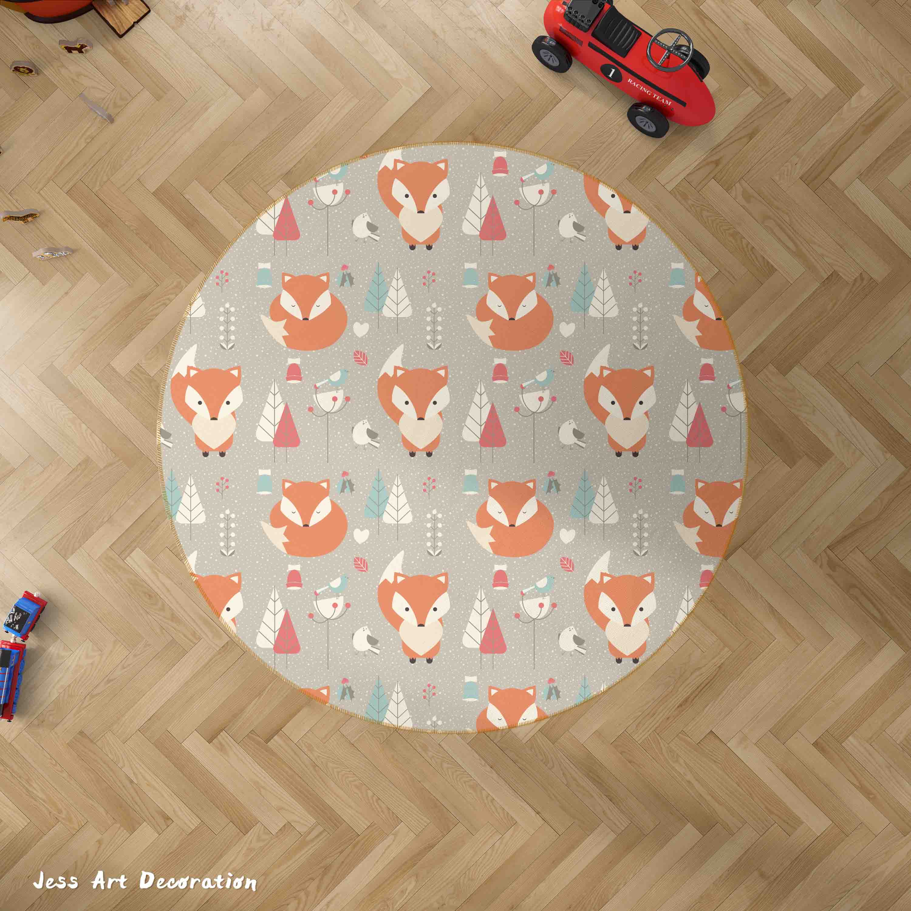 3D Cartoon Animal Fox Forest Kids Non-Slip Round Rug Mat 65