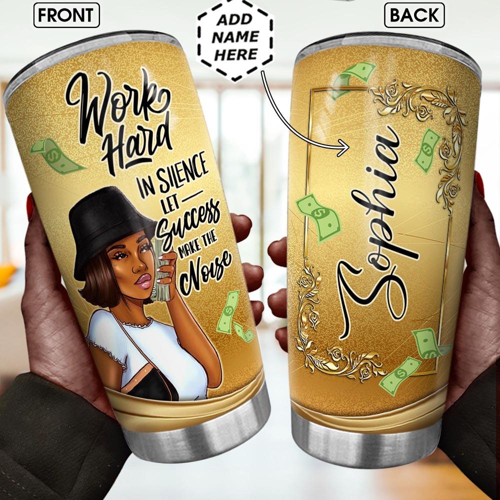 Personalized Melanin Women Stainless Steel Tumbler Black Woman Hustle Customized Tumbler Double Wall Cup Stainless Steel Melanin Girl Gift Ideas 20 Oz