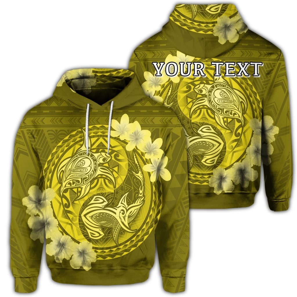 (Personalised) Hawaii Yin Yang Turtle Shark Hibiscus Plumeria Hoodie – Yellow – Ah