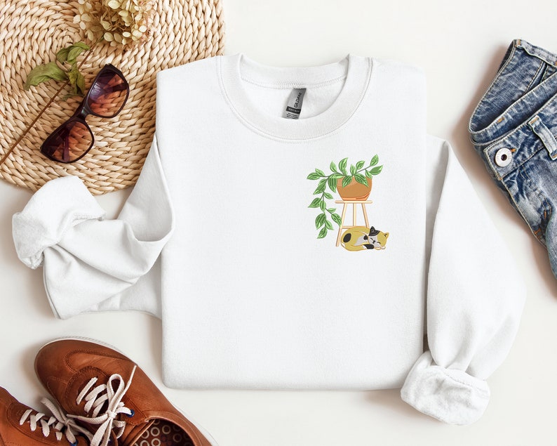 Cat Plant Pot Embroidered Sweatshirt 2D Crewneck Sweatshirt All Over Print Sweatshirt For Women Sweatshirt For Men Sws3094