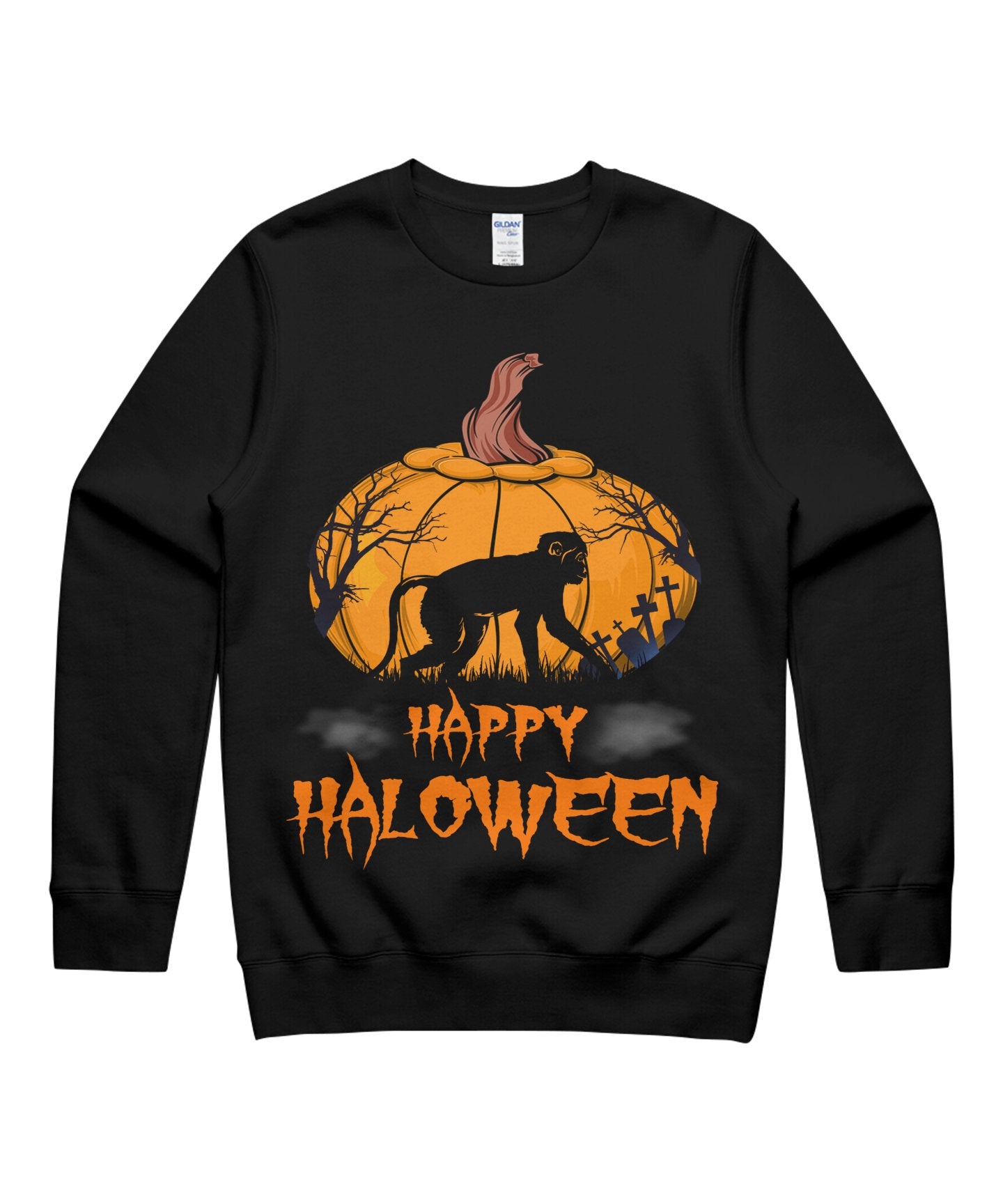 Monkey Pumpkin Happy Halloween Costumes Scary Matching Animal Unisex Crewneck Sweatshirt