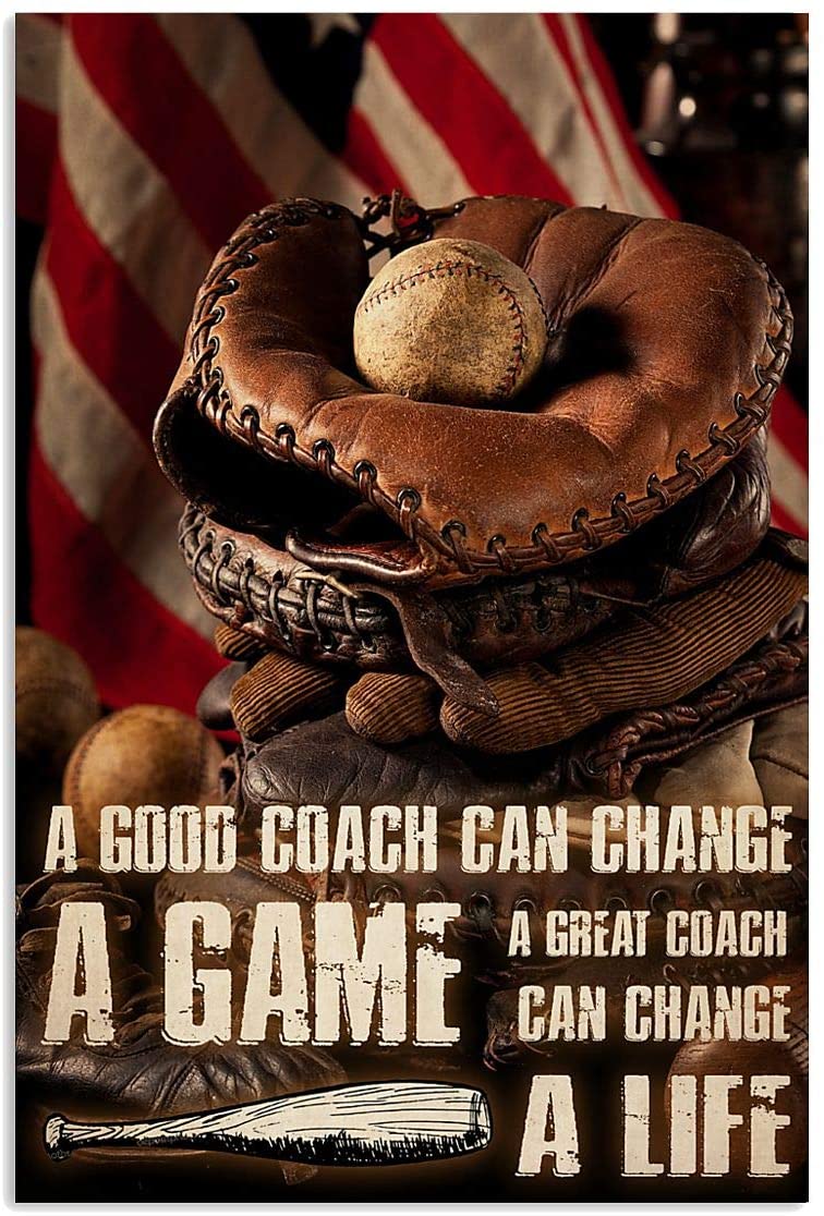 Vintae Baseball Coach America Flag – Great Coach Can Change A Life Poster Art Print      Home Decor Gift For Men Women Family Friend On Birthday Xmas