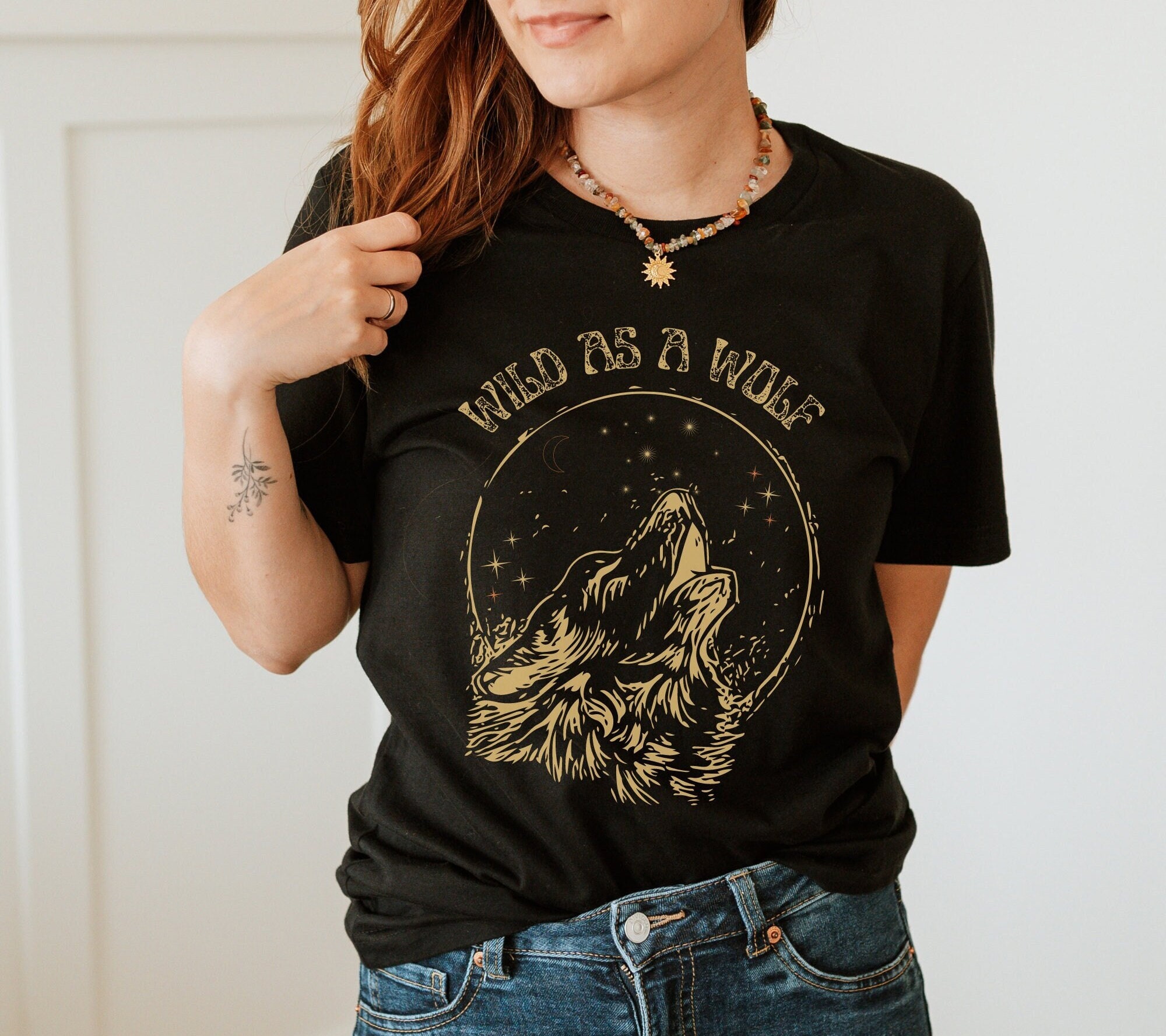 Wolf Tshirt | Howling Wolf Shirt | Gift For Hikers Outdoor Nature Lovers | Moon and Stars | Wolves Tshirt | Pacific Northwest | Wildlife Tee