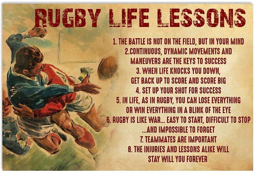 Vintage Rugby Life Lessons Poster Art Print      Home Decor Gift For Men Women Family Friend On Birthday Xmas