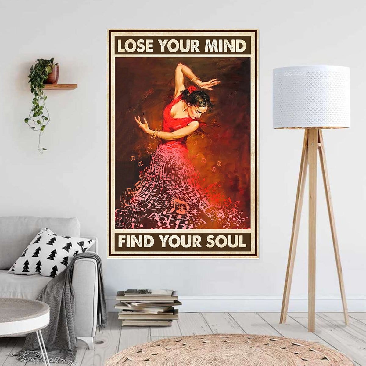 Canvas Prints Girl Flamenco Lose Your Mind Find Your Soul Red Dress Vintage Decor Wall Art Home Decoration