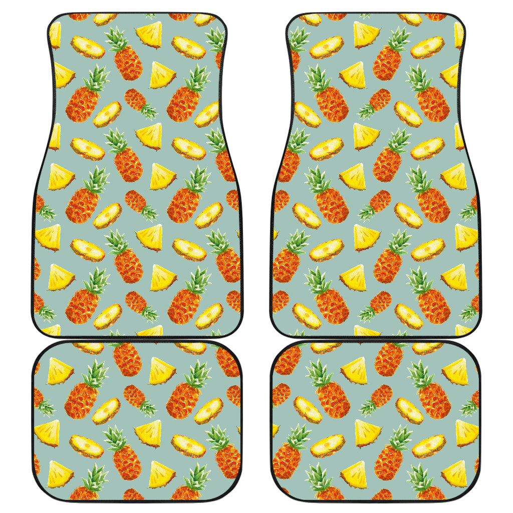 Watercolor Pineapple Pattern Print Front And Back Car Floor Mats, Front Car Mat