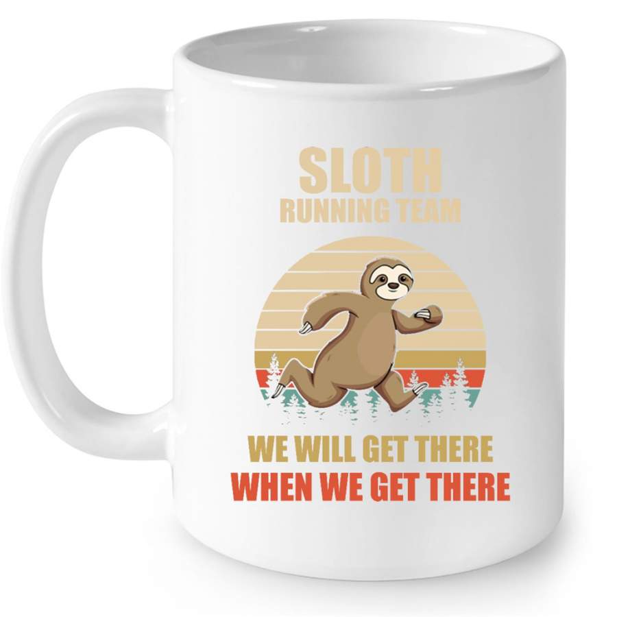 Sloth Running Team We Will Get There When We Get There, Classic Sunset Vintage – Full-Wrap Coffee White Mug