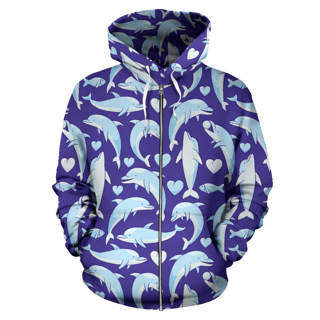 Dolphin Smile Print Pattern Zip Up Hoodie