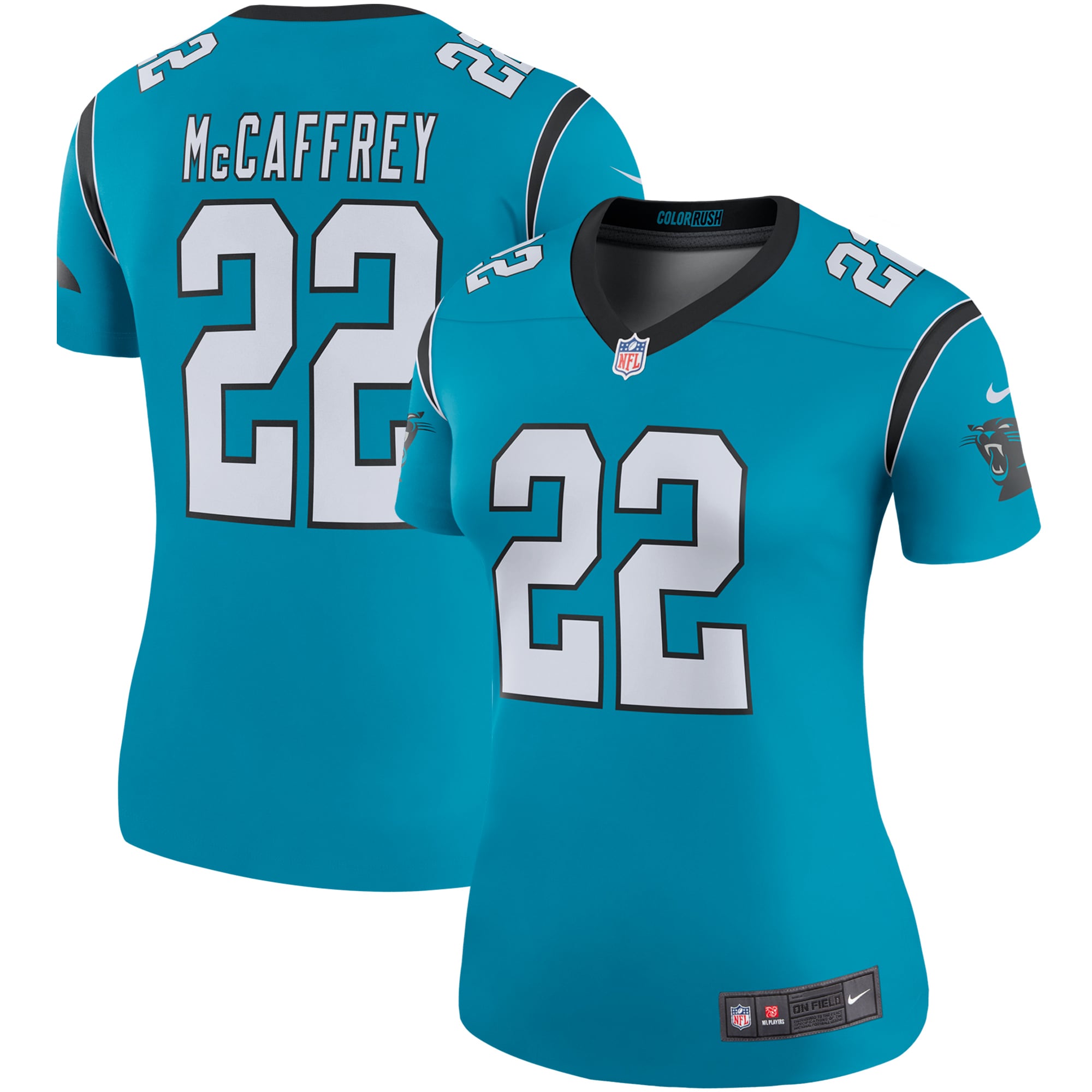 Women’s Carolina Panthers Christian McCaffrey Blue Color Rush Legend Player Jersey