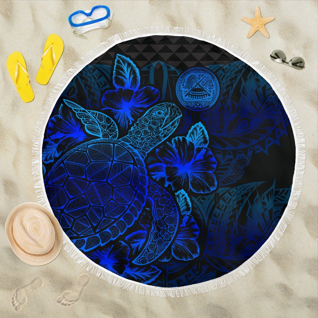 American Samoa Polynesia Beach Blanket Turtle Hibiscus Blue