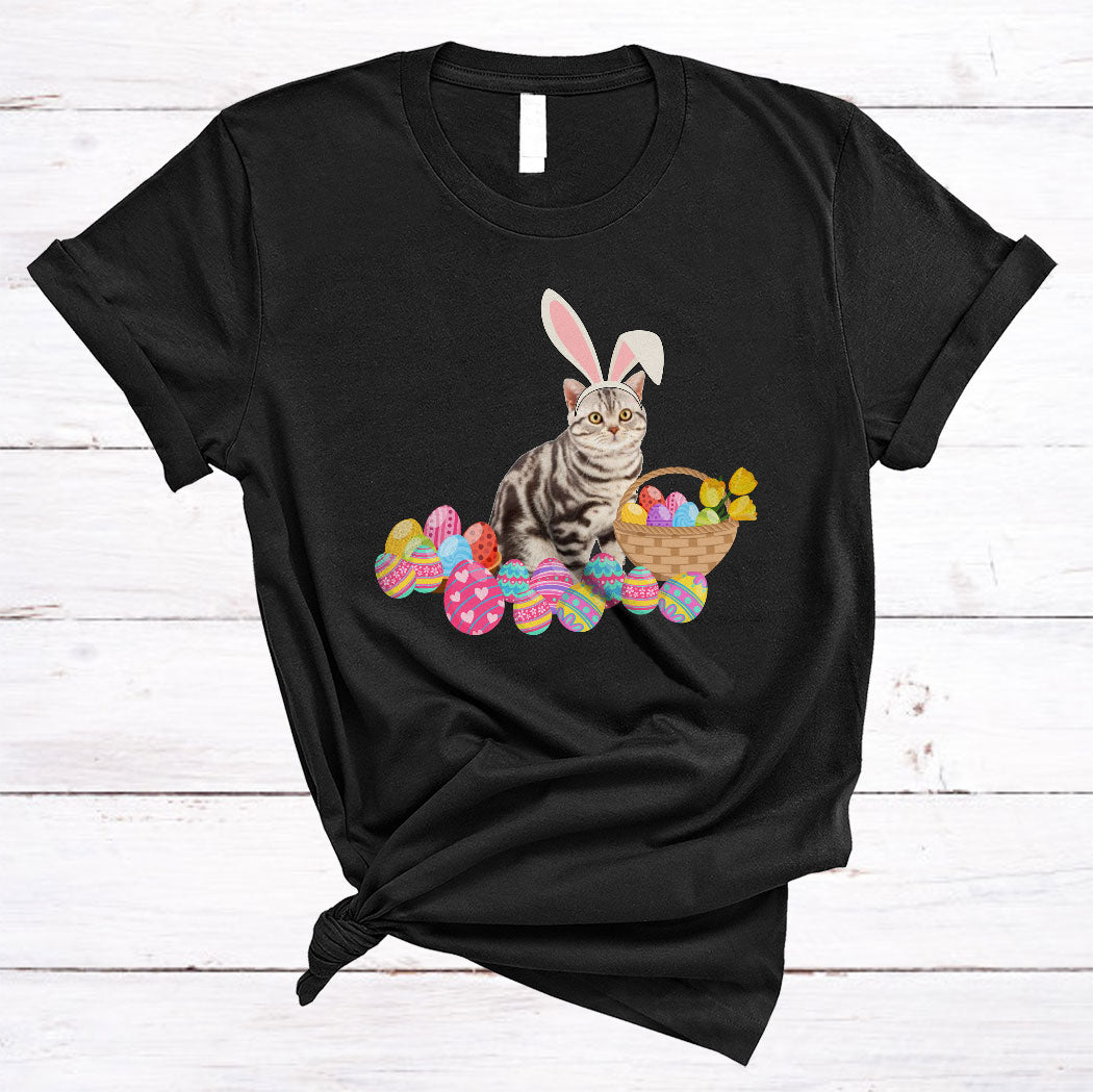 Bunny American Shorthair Cute Happy Easter Day Egg Basket Bunny Cat Egg Hunt Lover Gifts T-Shirt