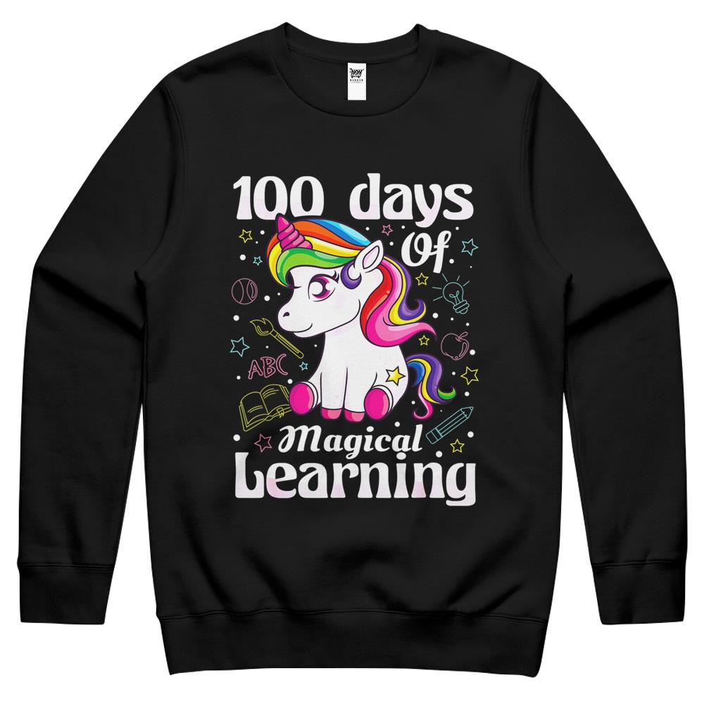 100Th Day Of School Unicorn Girls 100 Days Of School Crewneck Sweatshirt