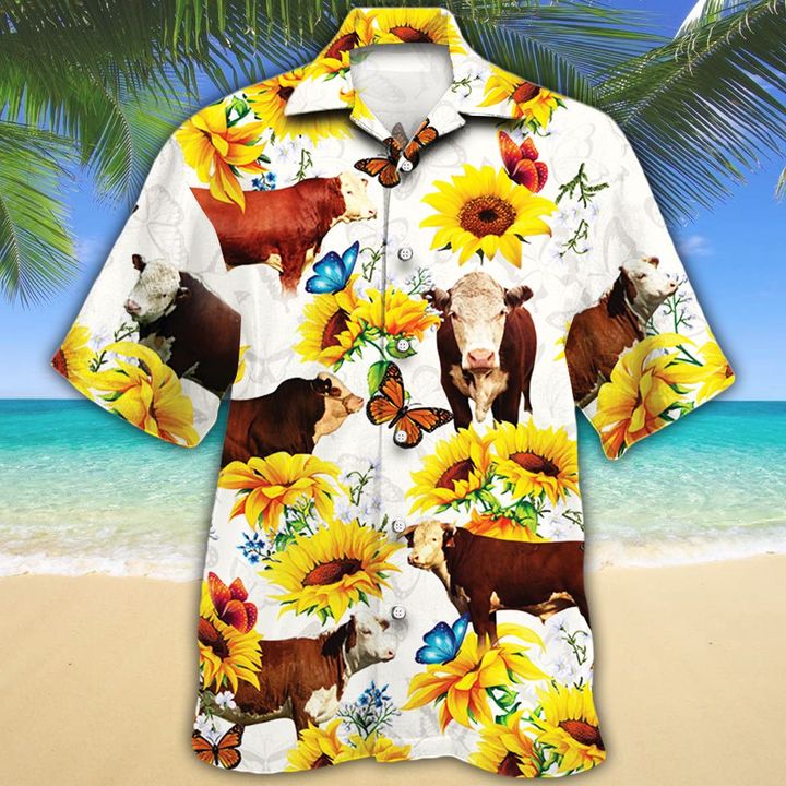 Hereford Cattle Lovers Sun Flower Hawaii Cow Hawaii Shirt For Men Women Ha63707