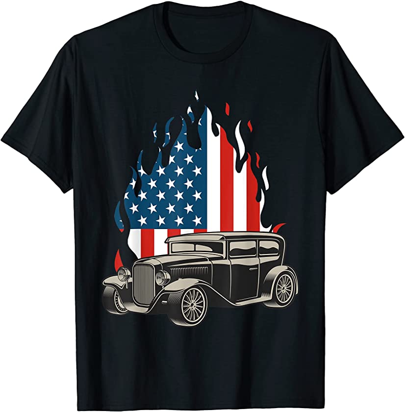 American Flag Vintage Hot Rodder Veteran Memorial Day July 4 T-Shirt