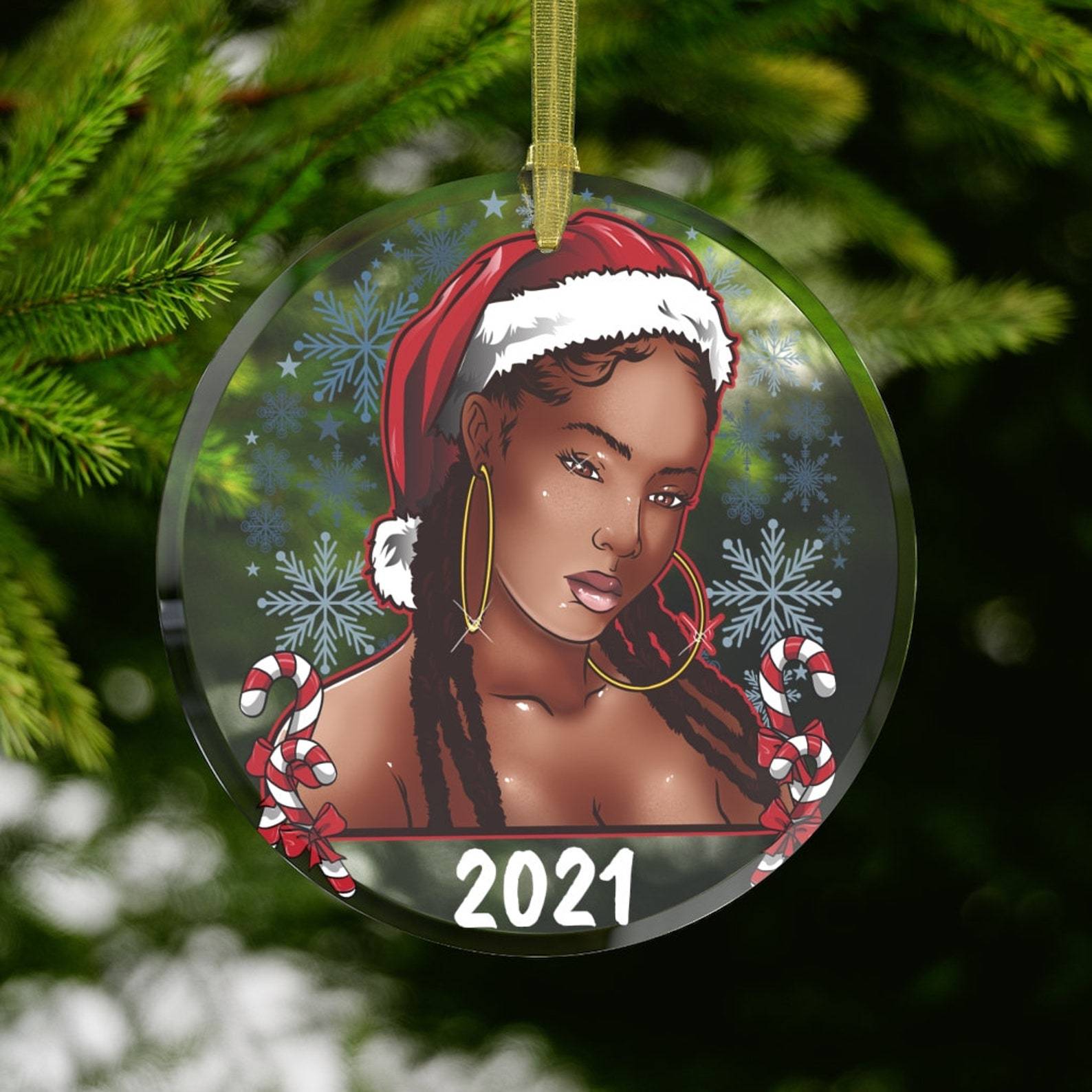 2021 Queen Black Girl Black Woman Gifts For Black Women Black Queen Santa Hat Christmas Ornament