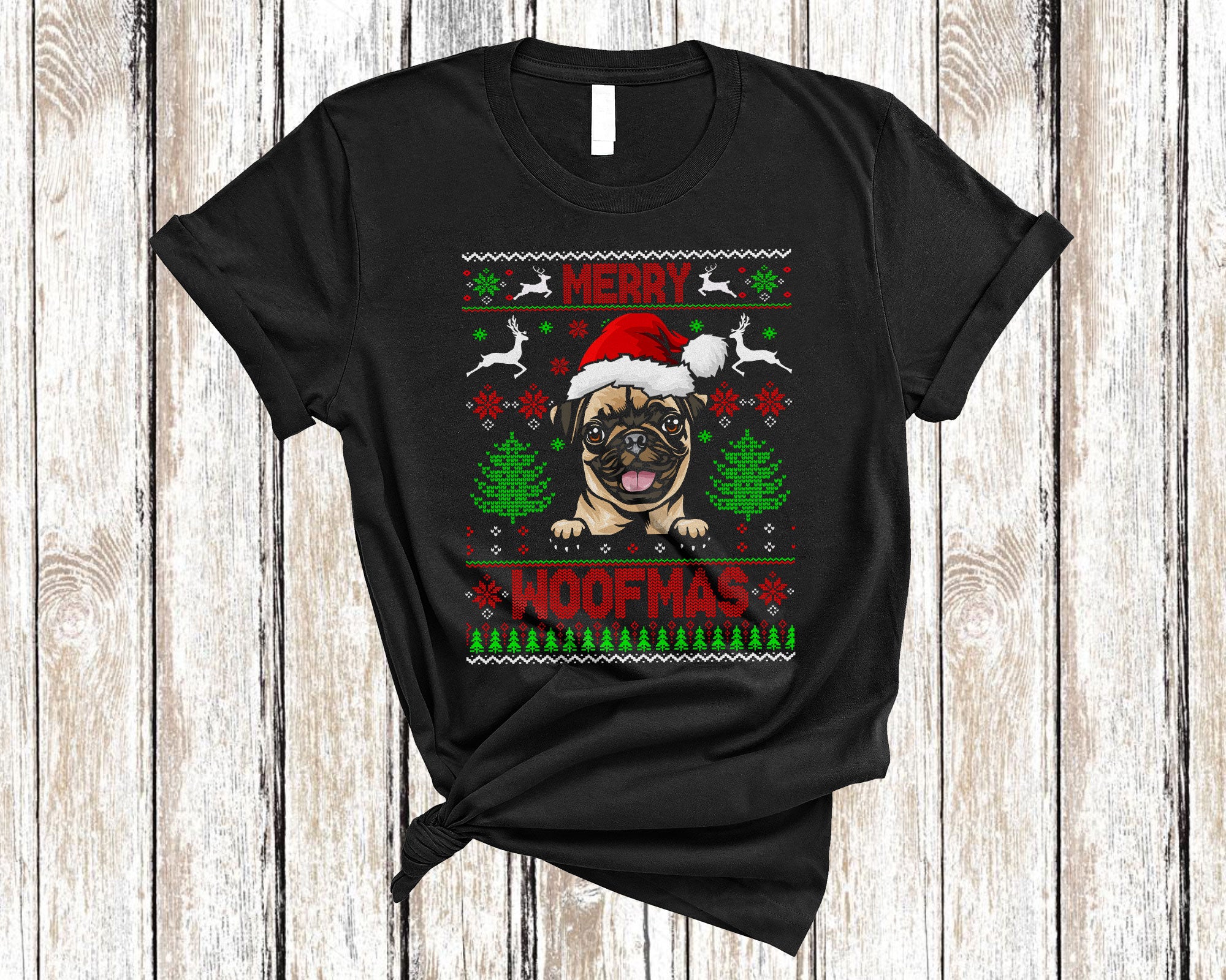 Christmas Dog Shirt Merry Woofmas Funny Ugly Christmas Santa Pug Dog Sweater Gifts T-Shirt