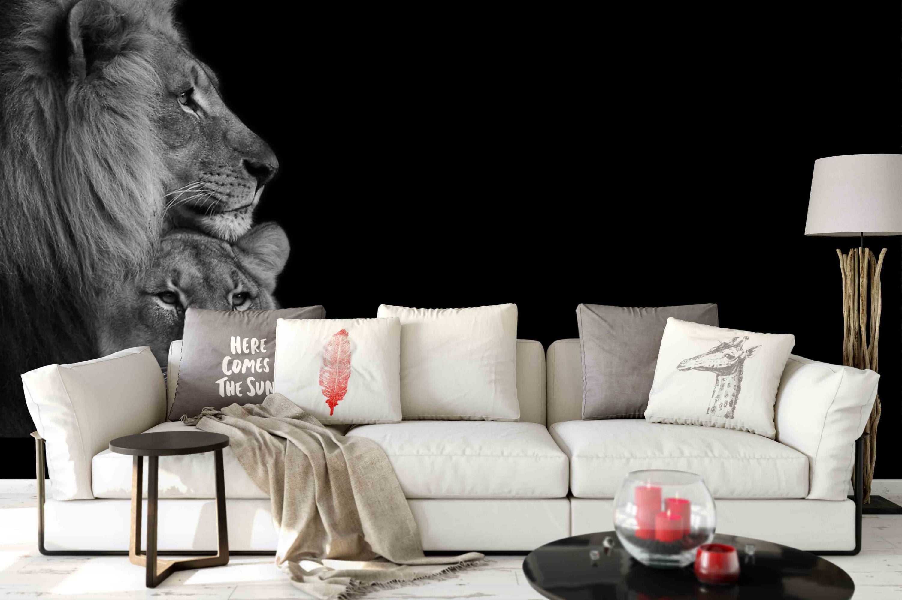 3D Black White Female Male Lion Retro Wall Mural Wallpaper Gd 1863