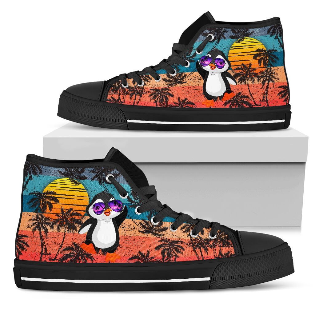 Penguin Summer High Top Personalized Shoes Custom Name, Text For Women, Men