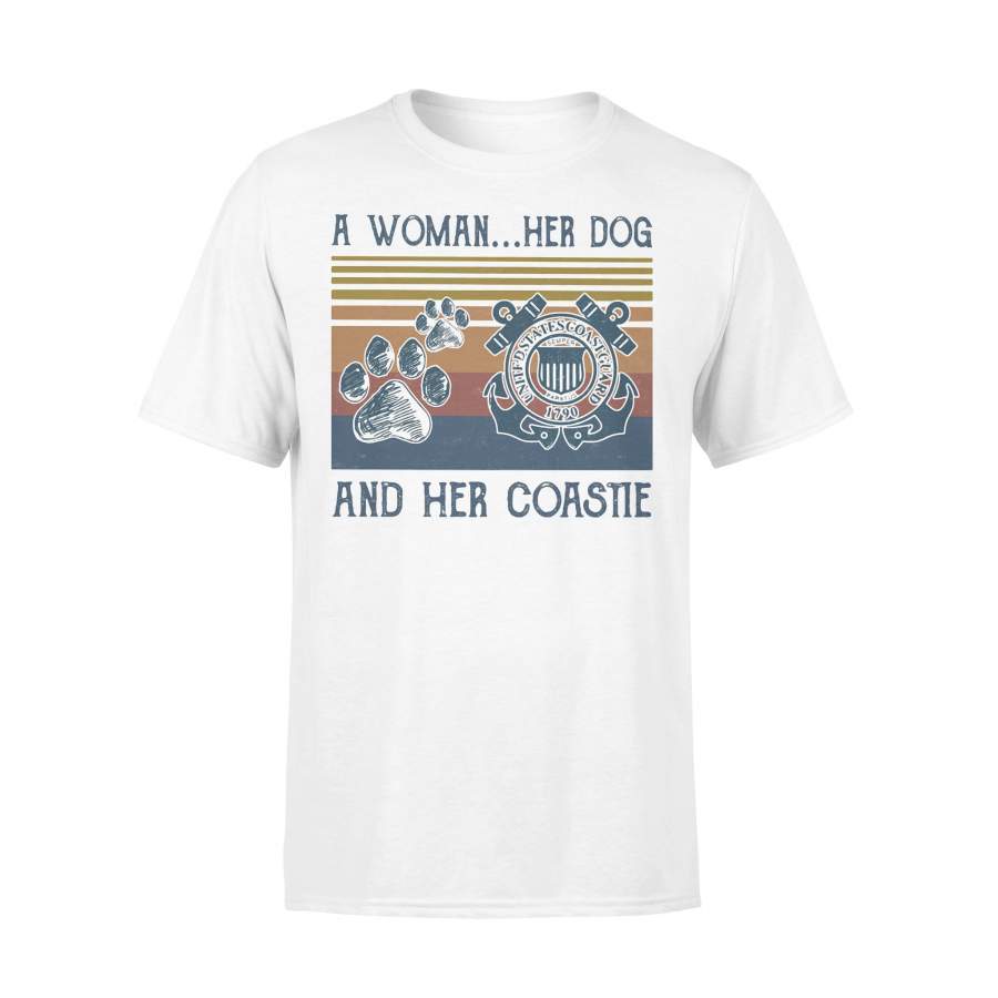 A Woman Her Paw Dog And Her Coastie Vintage Retro T-shirt
