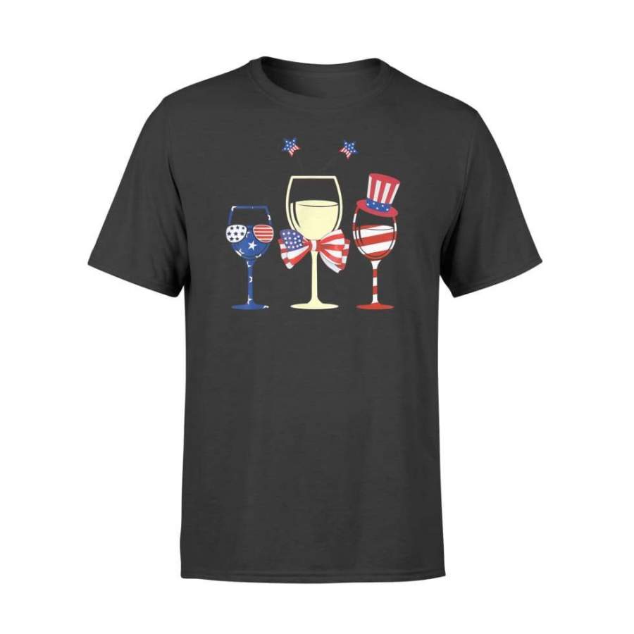 Red White Blue Wine Glasses American Flag 4th Of July Women – Standard T-shirt