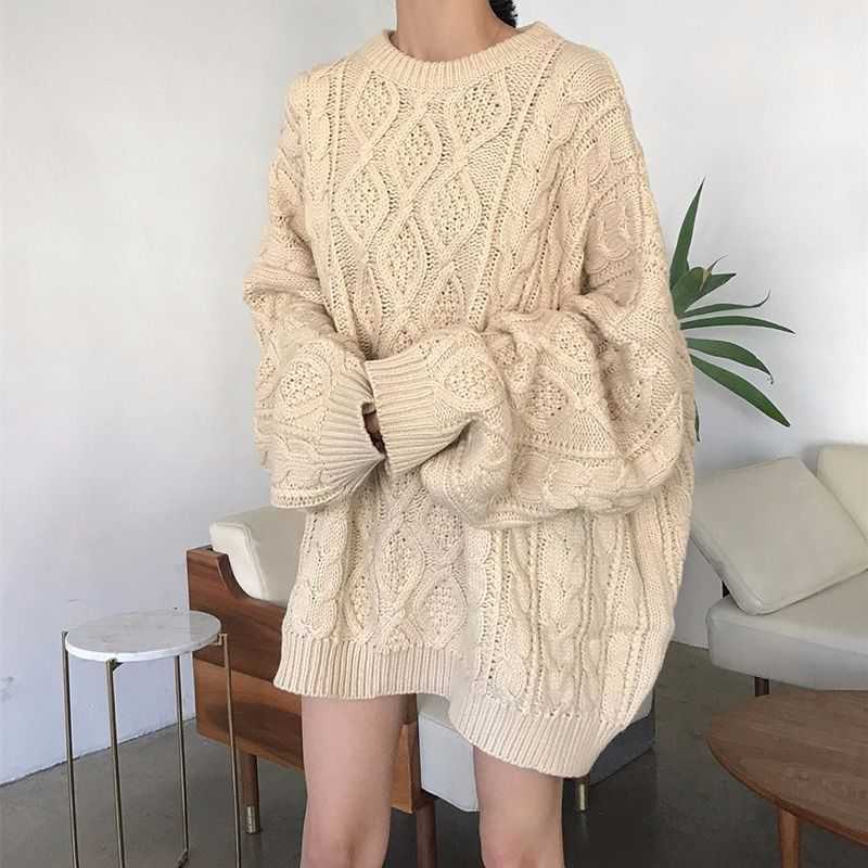 Women’s Sweater Knitted Pullover Long Sleeve Medium Long Round Neck Oversized Women’s Pullover Soft Women’s Wear Autumn Winter alx