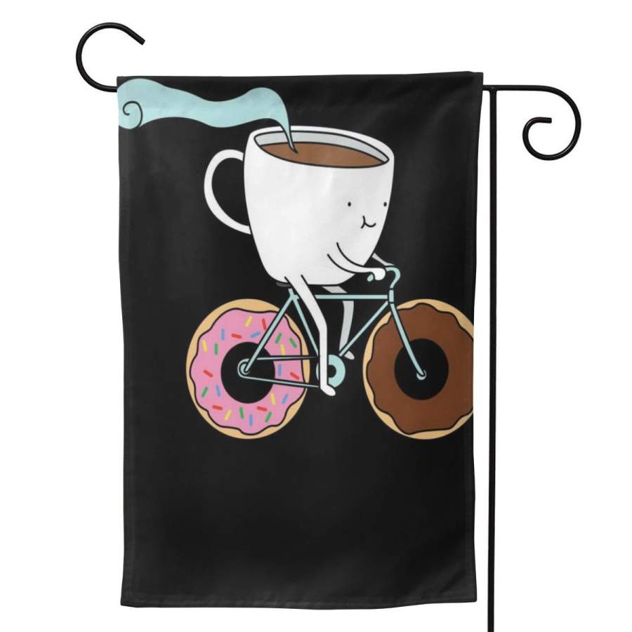 2 Pcs Garden Flag Donuts Coffee Bicycle Horizontal Poster 12.5″x18″ -Mothers Day, Birthday Gifts for Mom, Dad, Wife, Husband, Daughters, Grandma, Friends