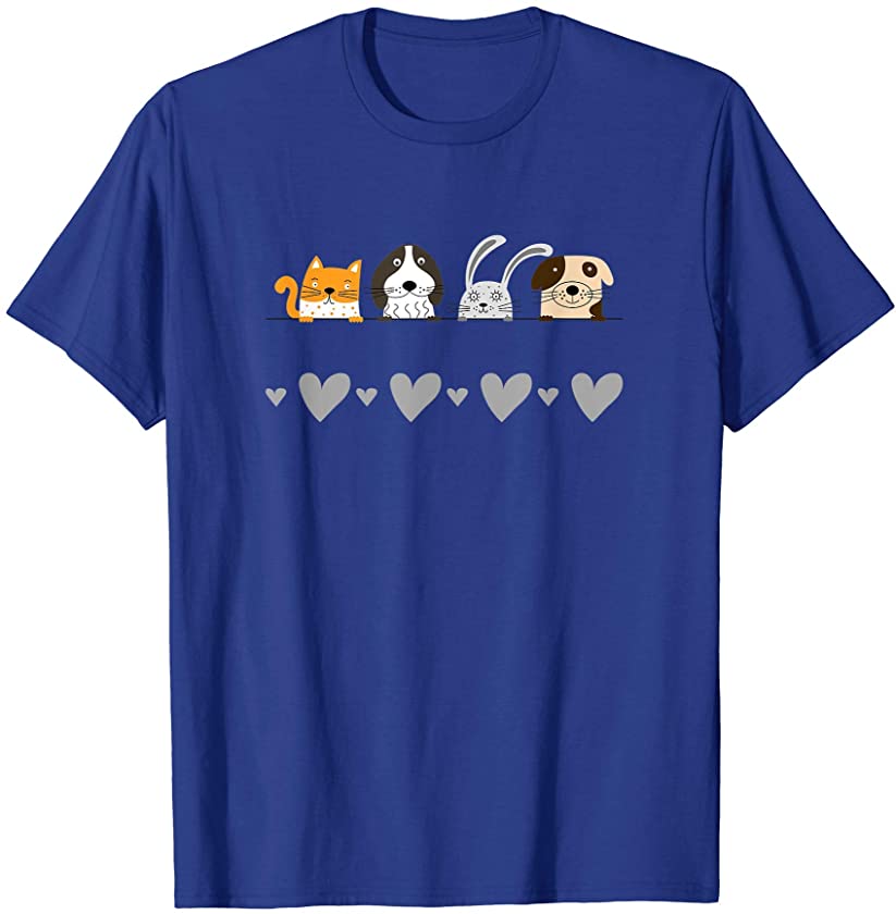 Cat, Dog, Bunny Rabbit, and Dog in a line with hearts T-Shirt