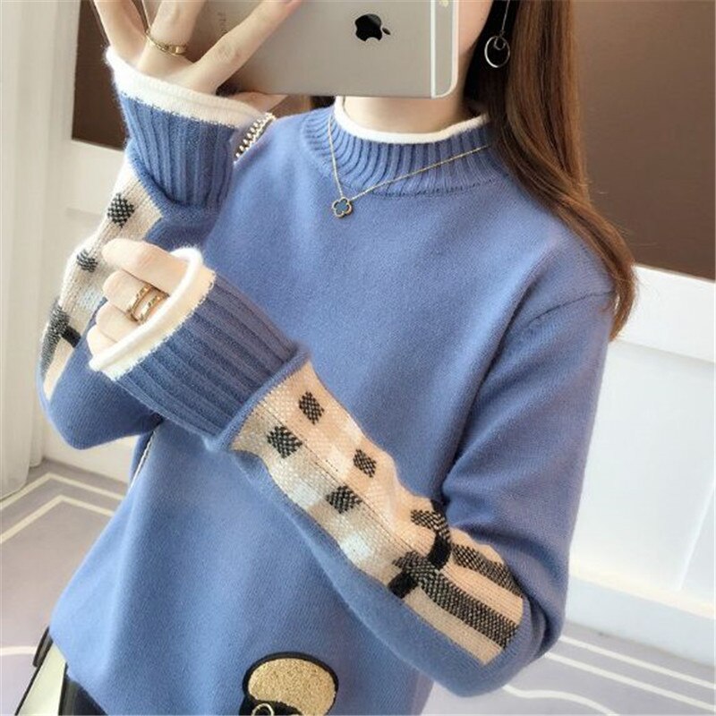 Cartoon Base Sweater Knitted Patch Pullover Sweater Women Korean Version Long-sleeved Tops Autumn And Winter New 2022 alx