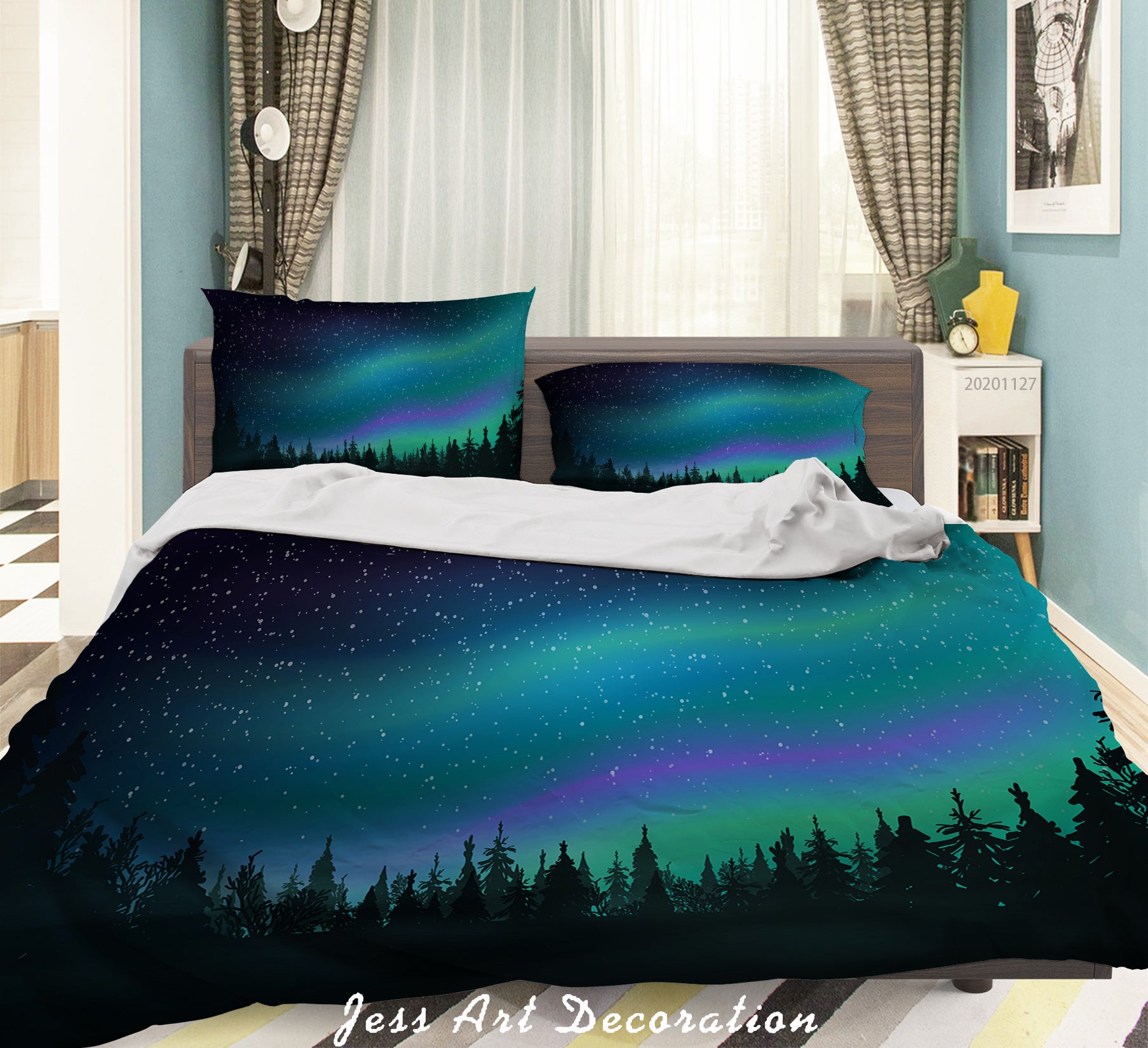 3D Starry Night Colorful Nebula Forest Plant Tree Quilt Cover Set Bedding Set Duvet Cover Pillowcases Lxl