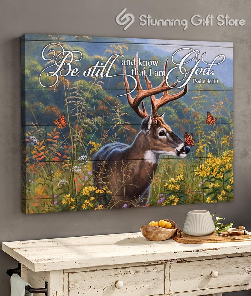 Christian Wall Art Deer Canvases Be Still And Know That I Am God Christian Wall Hanging