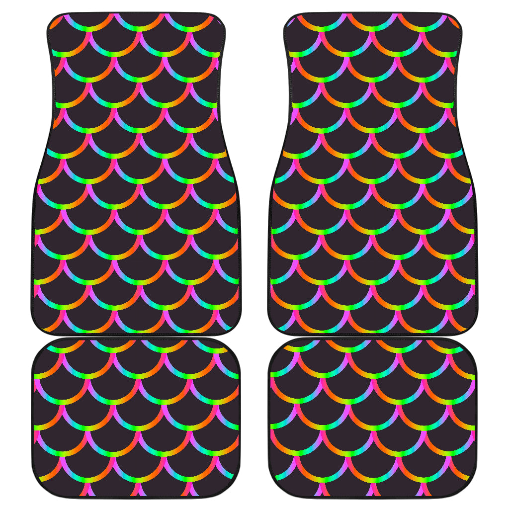 Black Mermaid Scales Pattern Print Front And Back Car Floor Mats, Front Car Mat