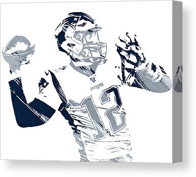 Tom Brady New England Patriots Watercolor Strokes Pixel Art 1 Joe Hamilton Canvas Print