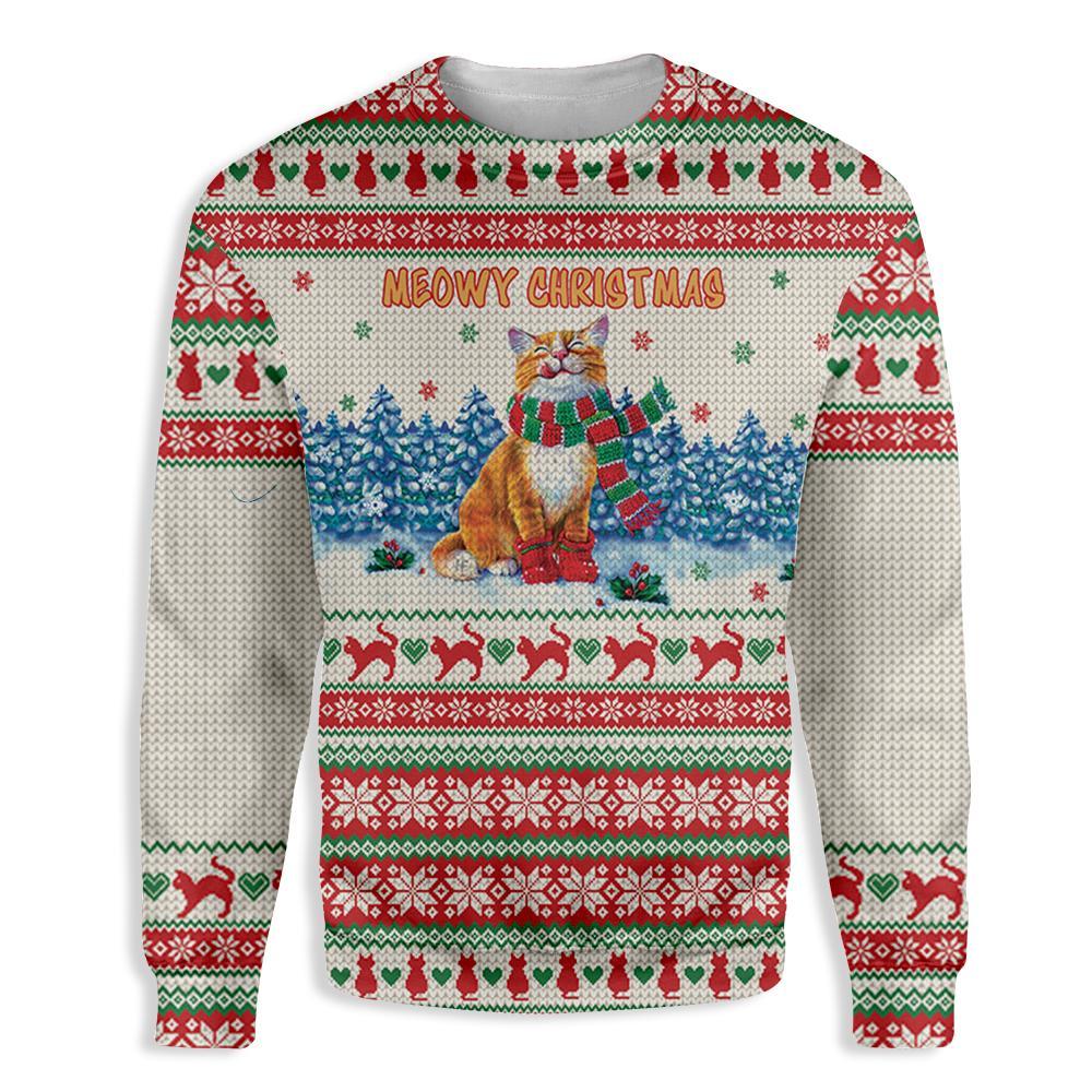 Ugly Christmas Meowy Cat Ugly Christmas Sweater | For Men & Women | Adult | Us5330