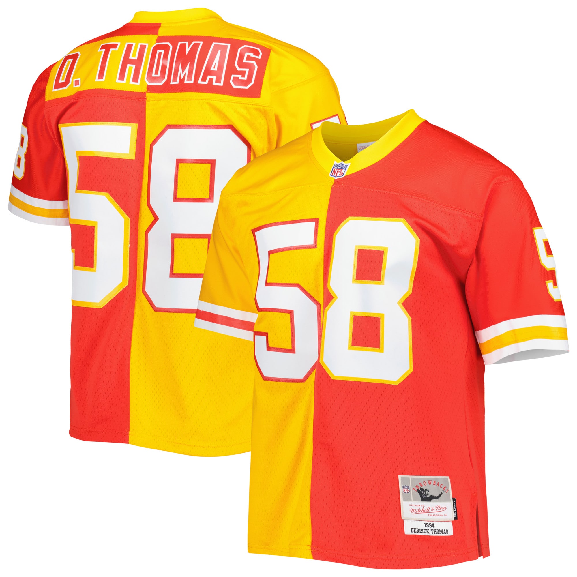 Derrick Thomas Kansas City Chiefs Mitchell & Ness 1994 Split Legacy Replica Jersey – Red/Gold