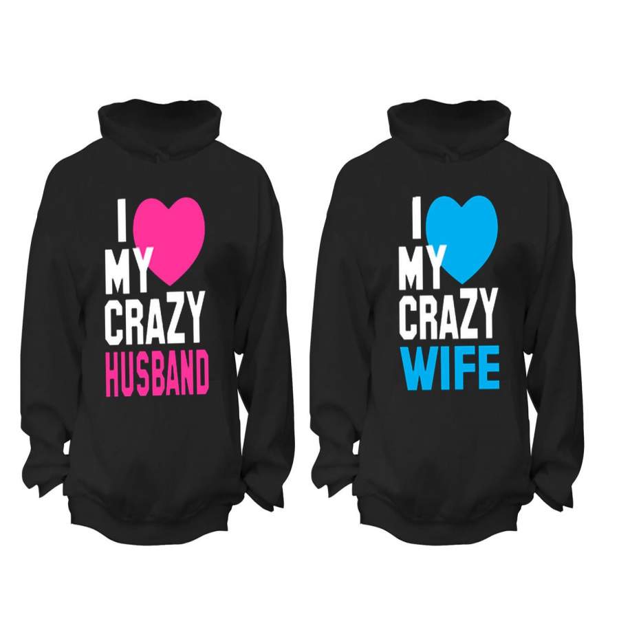 XtraFly Apparel Crazy Husband Wife Valentine’s Matching Couples Hooded-Sweatshirt Pullover Hoodie