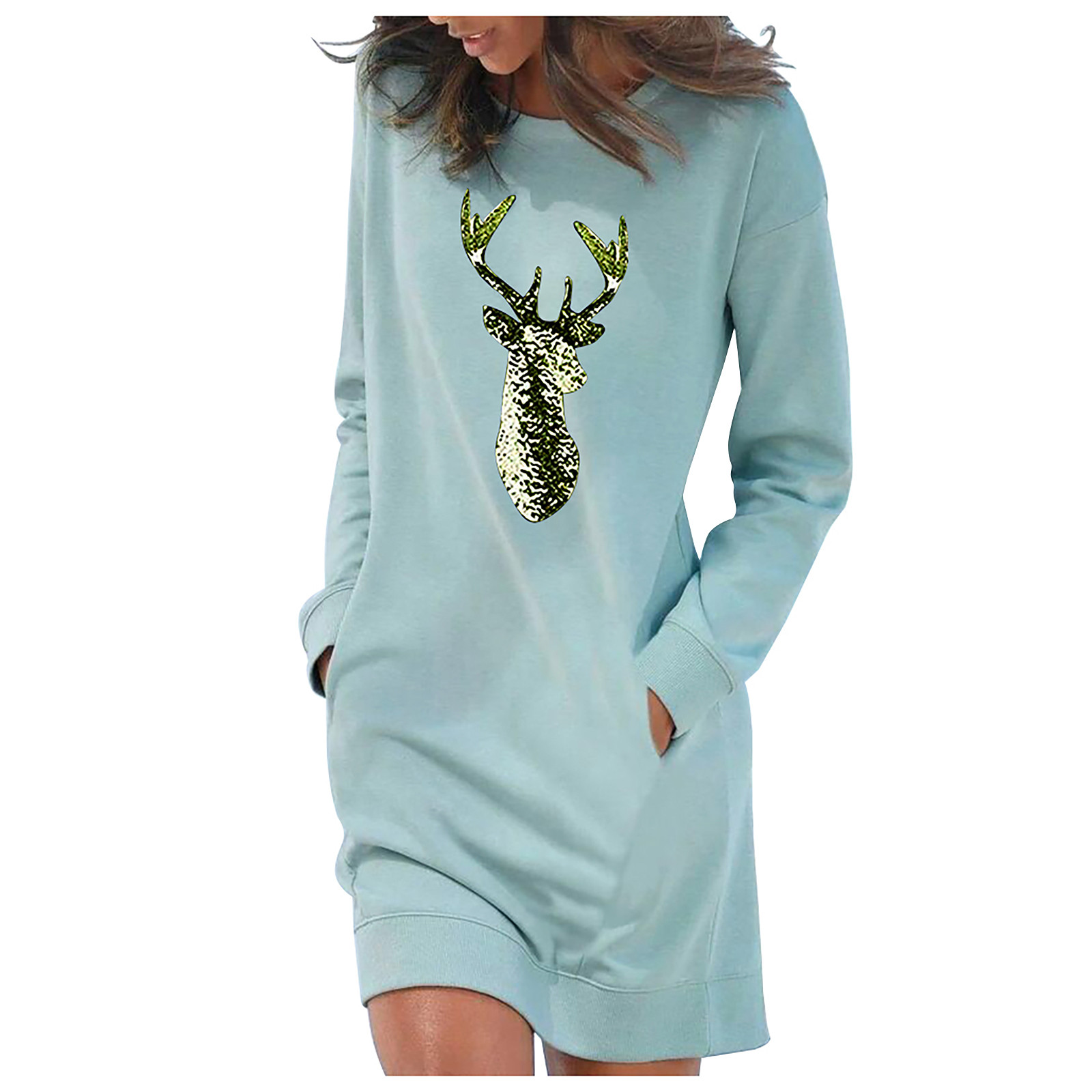 Christmas Elk Print Sweatshirt Dress Plus Size Harajuku Blusas Femme Oversized Hoodie Harajuku Crop Top Hoodies Sweatshirts alx