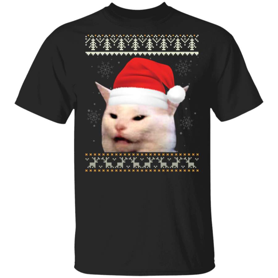 Best Santa Hat Confuse Cat Meme Ugly Christmas Sweater X-mas Sweat Shirt G500 Gildan 5.3 oz. T-Shirt