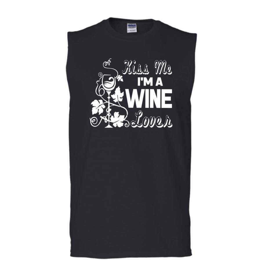 Kiss Me I’m A Wine Lovers T Shirt, Coolest Wine Drinker T Shirt, Cool T Shirt (Men’s Cotton Sleeveless)