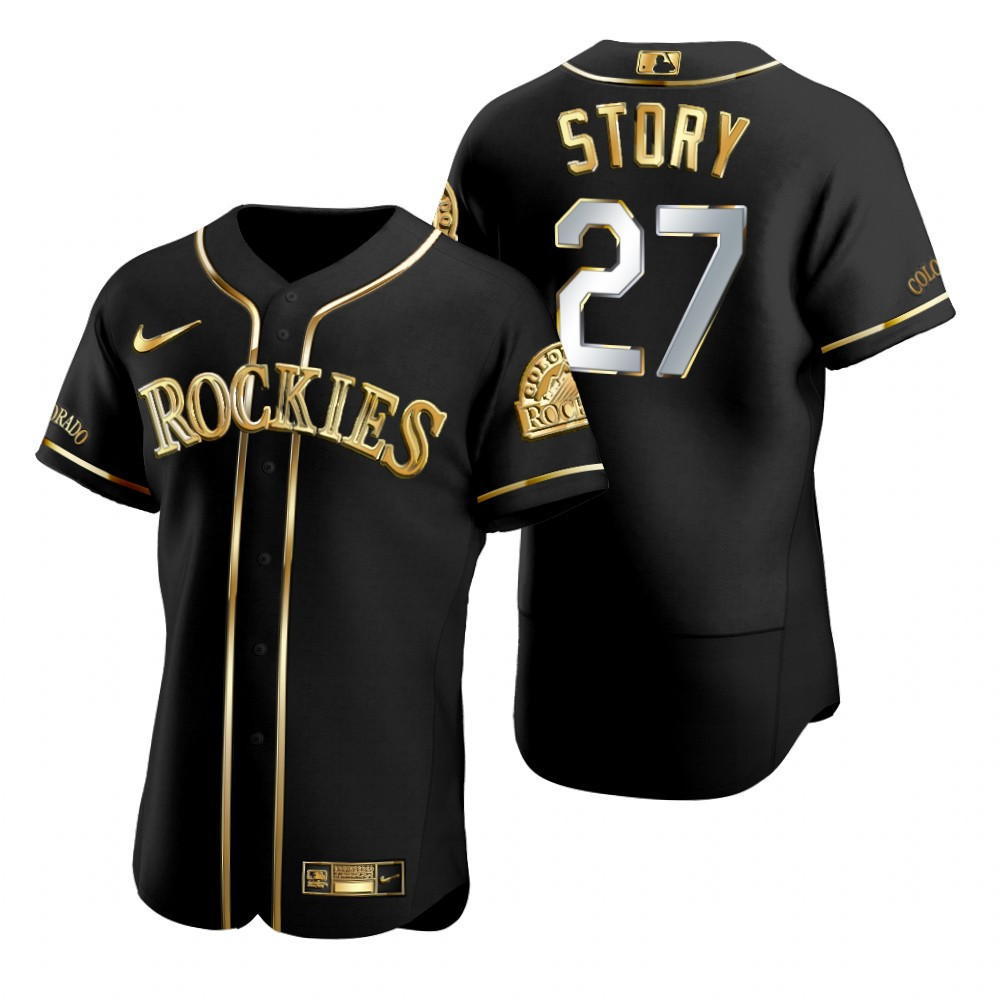 Colorado Rockies #27 Trevor Story MLB Golden Brandedition Black Jersey Gift For Rockies Fans