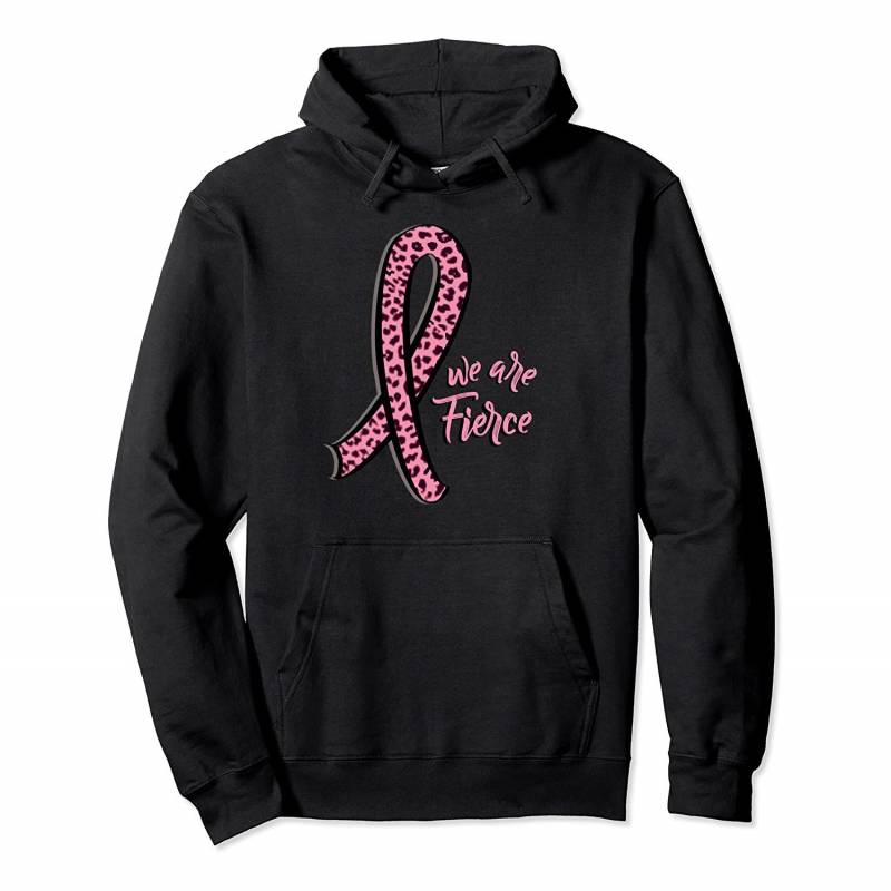 Breast Cancer Awareness We are Fierce Leopard Print Ribbon Pullover Hoodie