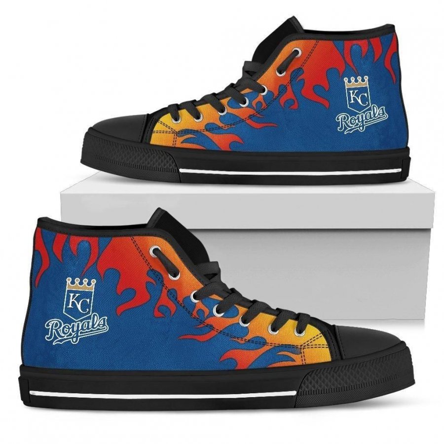 Fire Burning Fierce Strong Logo Kansas City Royals High Top Shoes #721