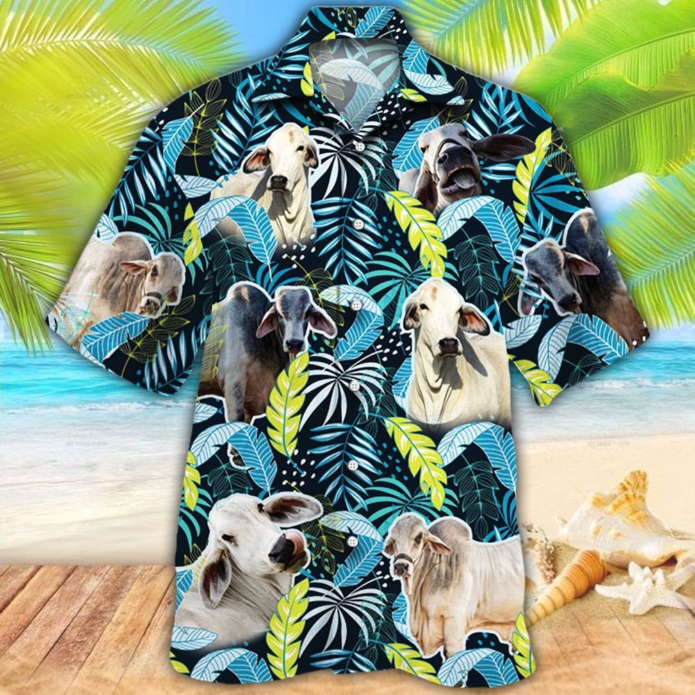 Brahman Cattle Lovers Jungle Leaves Hawaii Cow Hawaii Shirt For Men Women Ha52997