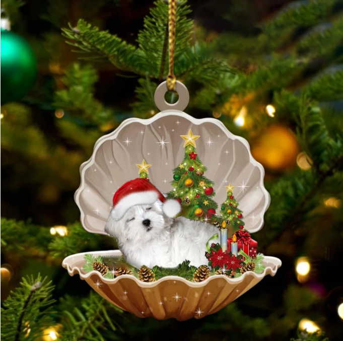 Maltese-Sleeping Pearl In Christmas Two Sided Ornament