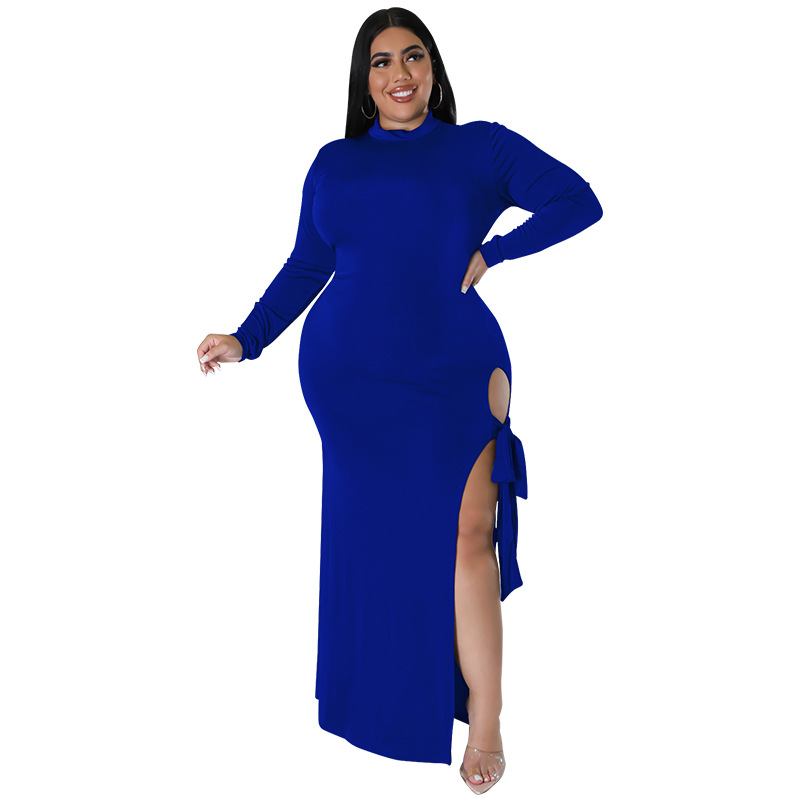 SOMO Plus Size Fall Clothing Women Long Sleeve Fashion High Slit Split Sexy Hollow Out Long Maxi Dress Wholesale Dropshipping alx