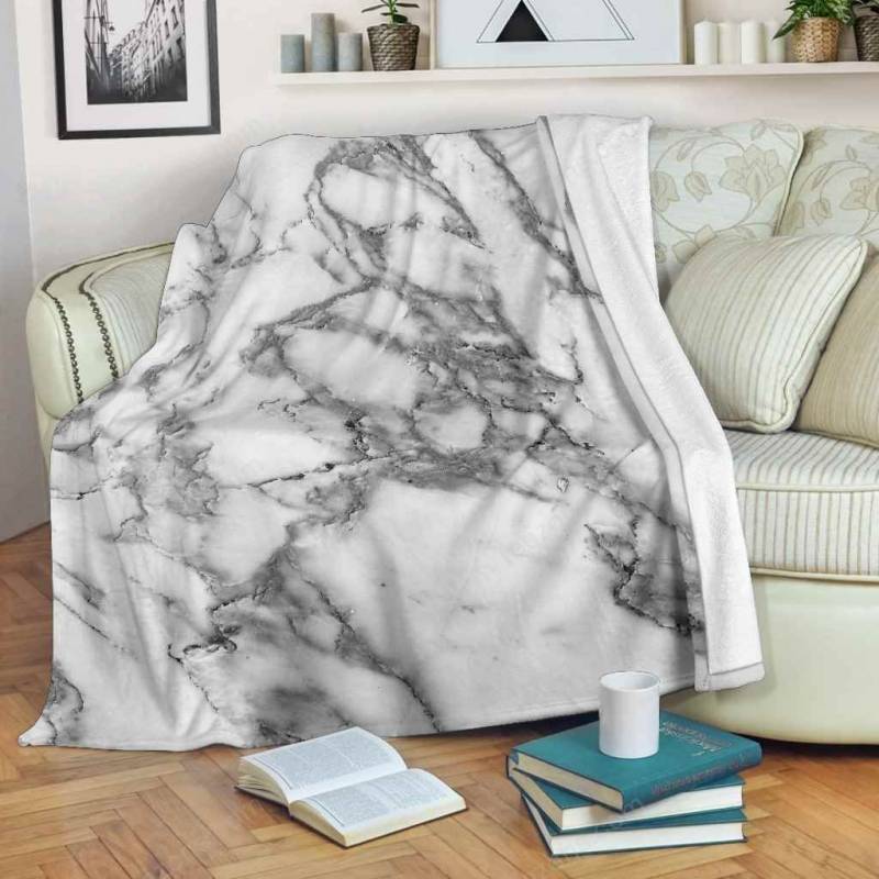 White Gray Marble Premium Fleece Blanket