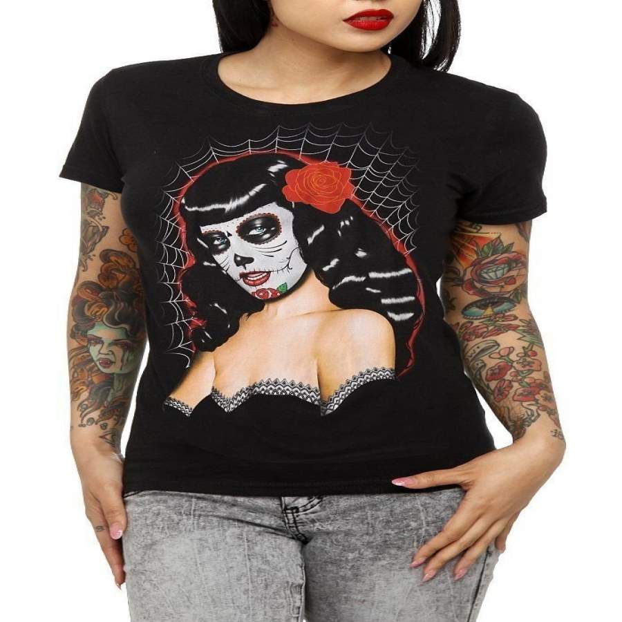 Women’S Fashion Casual Short-Sleeved T-Shirt Dia De Los Muertes Black Raven Girls T-Shirt Women Funny T Shirts