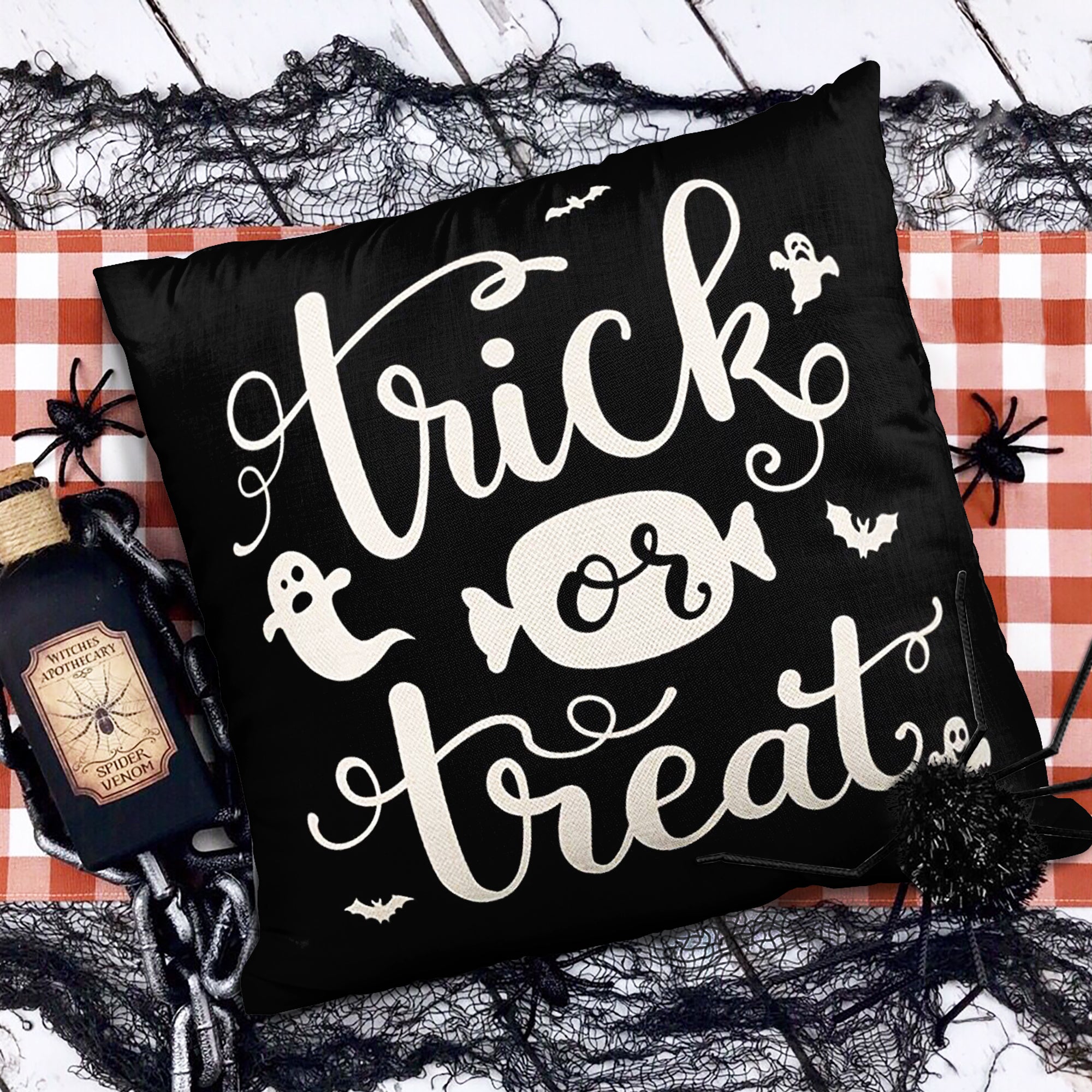 Cute Ghost Trick Or Treat Candy Halloween Throw Pillow