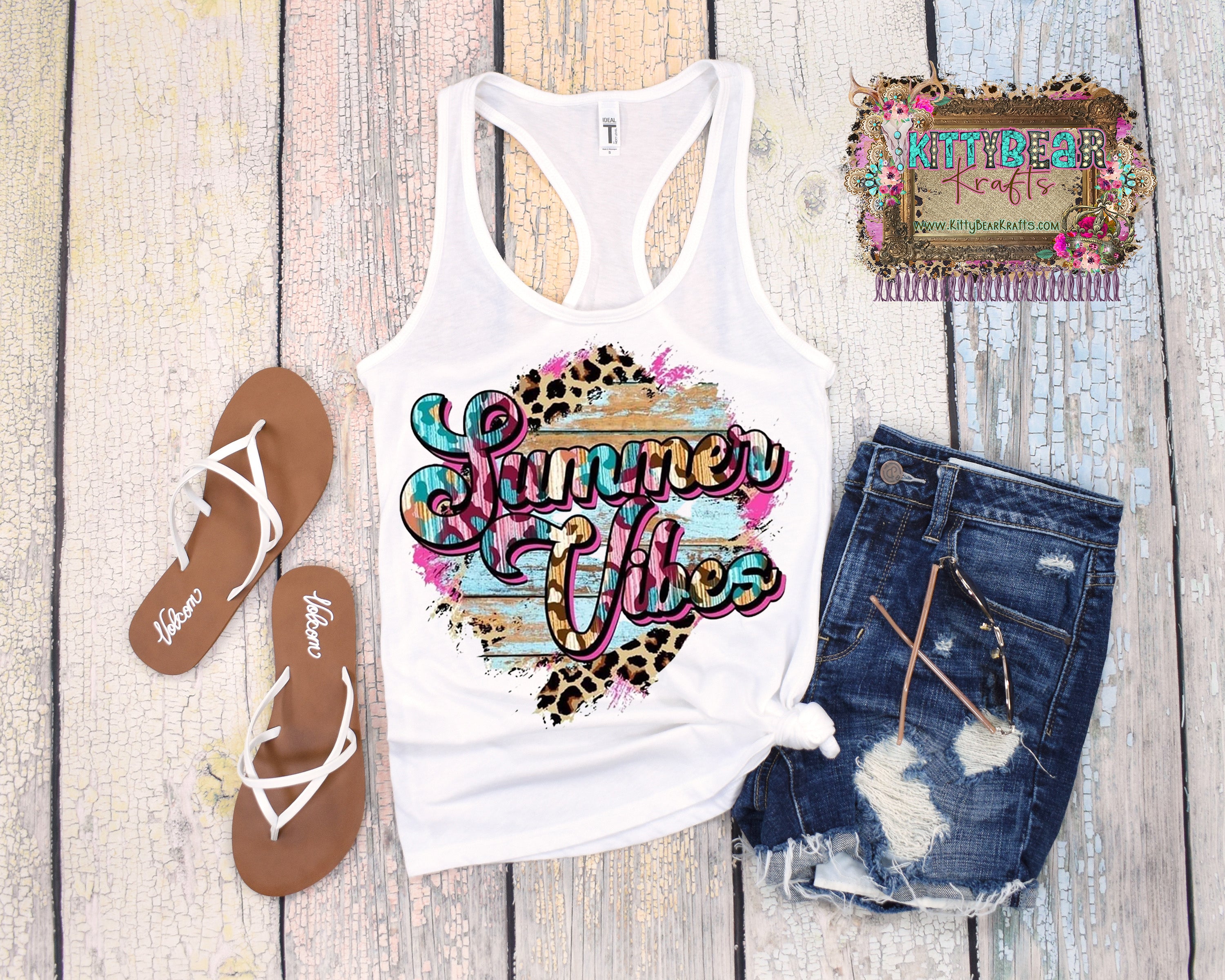 Summer Vibes Leopard Grunge Racerback Tank Top