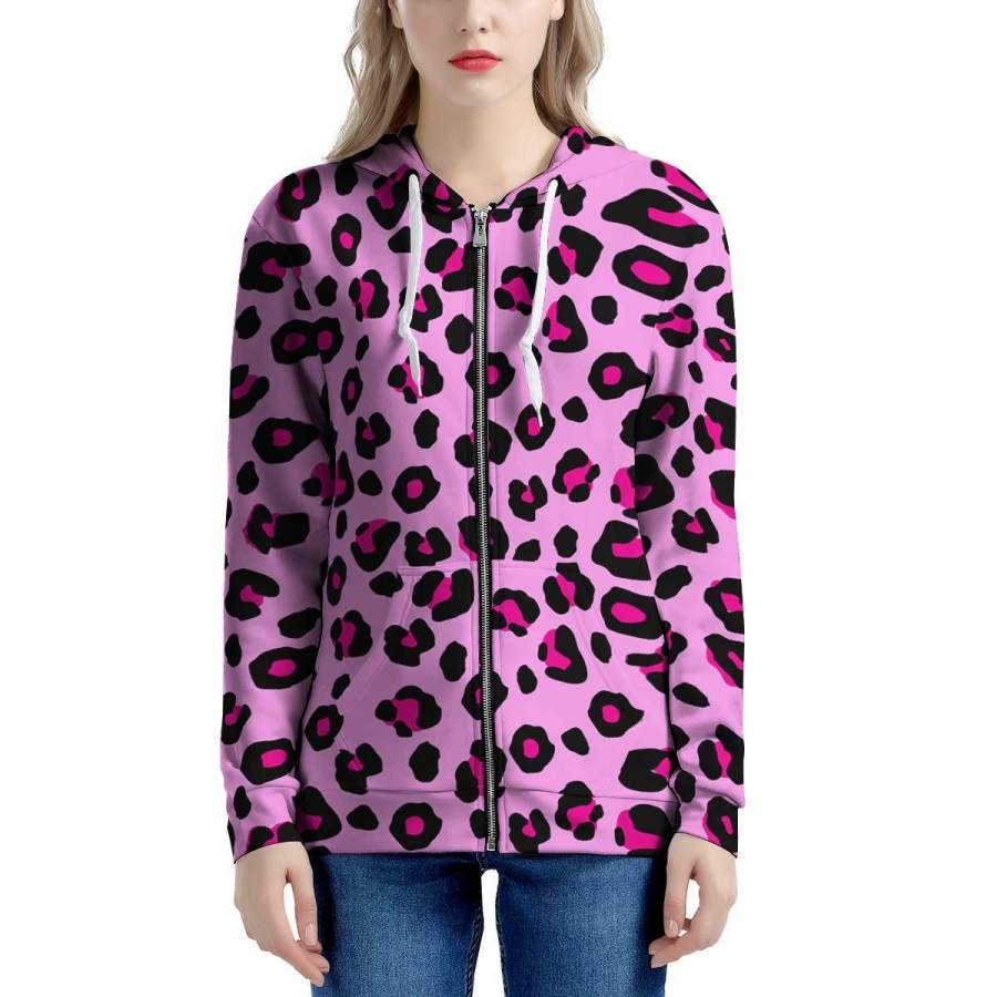 Pink Leopard Women’s Zip Up Hoodie