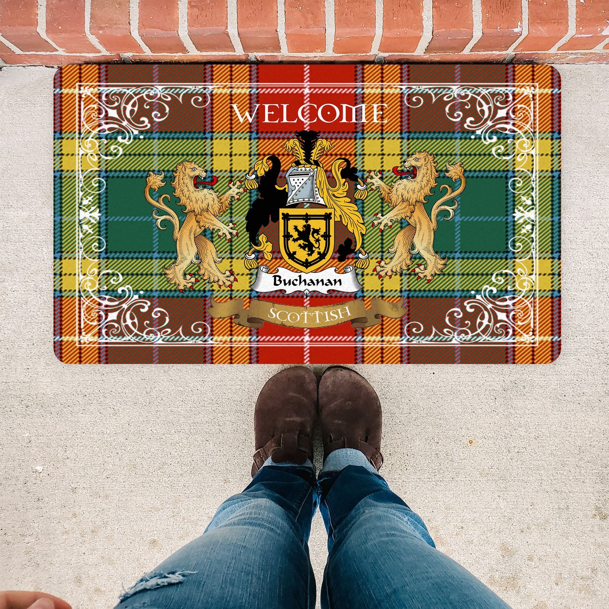 Scotstee Shop Tartan Door Mat The Family Buchanan Old Sett Scottish Plaid Doormat, Welcome Mat, Christmas Door Mat